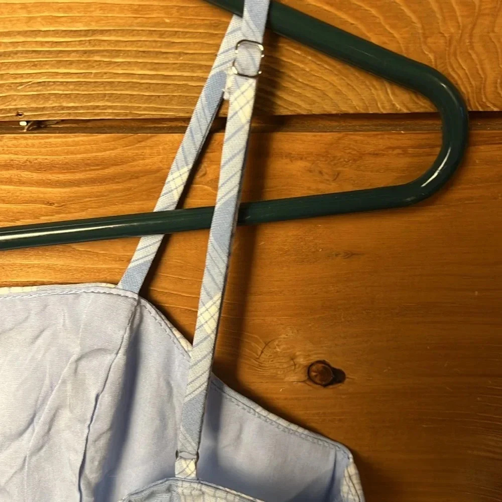 BP Adult Dress Small Blue White Lola Plaid Square Neck Mini Sun Women's - Picture 10 of 13